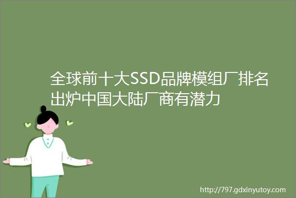 全球前十大SSD品牌模组厂排名出炉中国大陆厂商有潜力